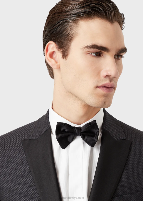 erkekler Armani jakarlı mikro motifli saf ipek papyon siyah T8HD2152