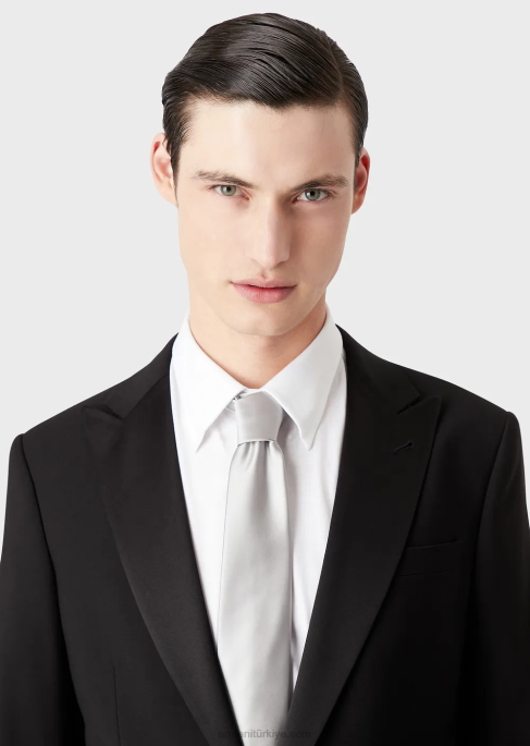 erkekler Armani saf ipek kravat gümüş T8HD2163