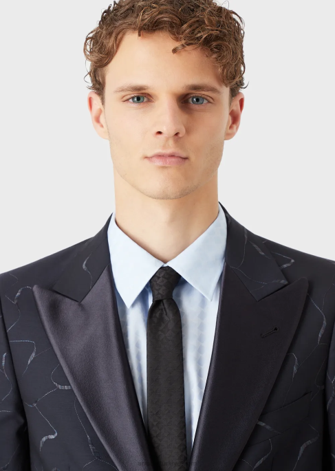 erkekler Armani saf ipek monogram kareli jakarlı kravatT8HD2144