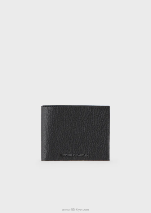 erkekler Armani bozuk para cüzdanı ile eskitme deri cüzdan koyu gri T8HD2197