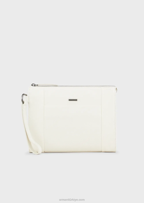 erkekler Armani deri detaylı geri dönüştürülmüş dimi kese beyaz T8HD2174