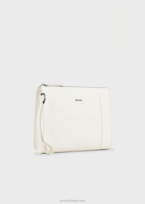 erkekler Armani deri detaylı geri dönüştürülmüş dimi kese beyaz T8HD2174