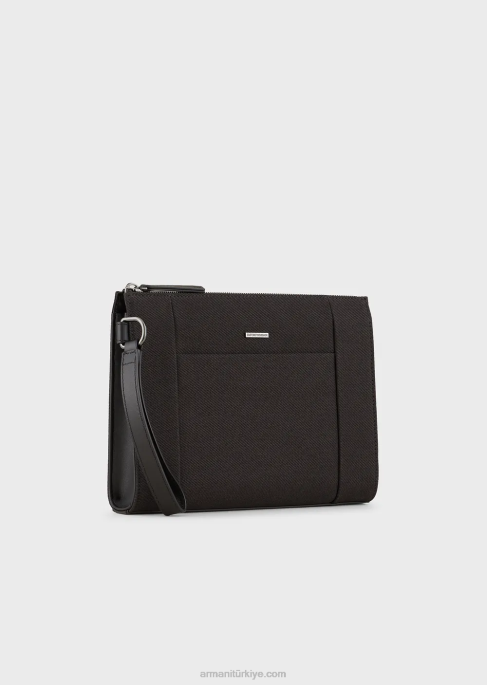 erkekler Armani deri detaylı geri dönüştürülmüş dimi kese siyah T8HD2175
