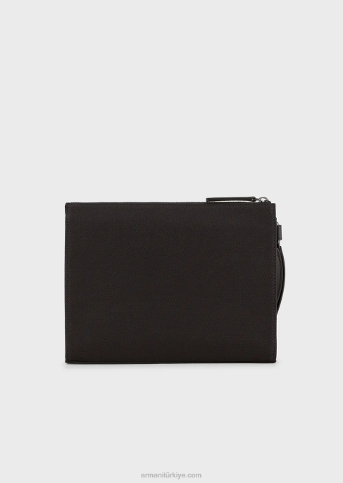 erkekler Armani deri detaylı geri dönüştürülmüş dimi kese siyah T8HD2175