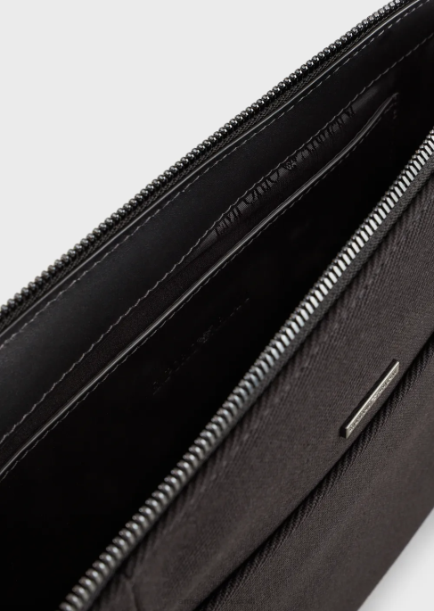 erkekler Armani deri detaylı geri dönüştürülmüş dimi kese siyah T8HD2175