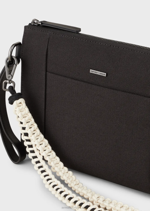 erkekler Armani deri detaylı geri dönüştürülmüş dimi kese siyah T8HD2175