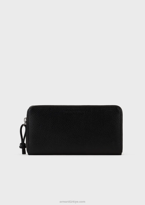 erkekler Armani çepeçevre fermuarlı eskitme deri cüzdan siyah T8HD2186