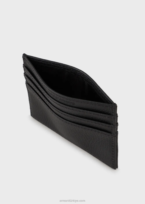 erkekler Armani eskitme deri kartlık siyah T8HD2194
