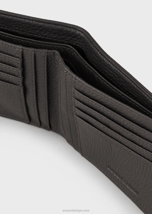 erkekler Armani eskitme deri yatay tasarımlı cüzdan koyu gri T8HD2191