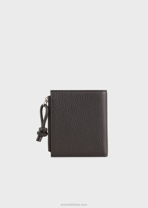 erkekler Armani fermuarlı, eskitme deri kartlık koyu gri T8HD2187