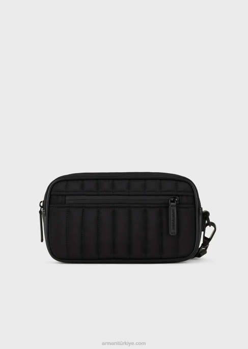 erkekler Armani geri dönüştürülmüş, kapitone yırtılmaz naylon yıkama torbası siyah T8HD2173