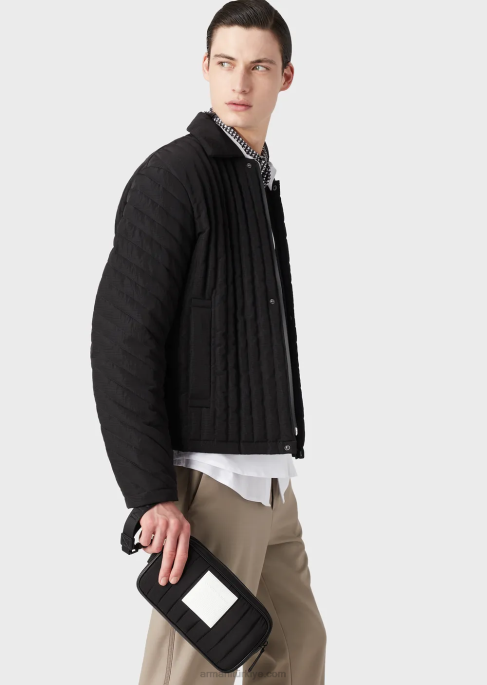 erkekler Armani geri dönüştürülmüş, kapitone yırtılmaz naylon yıkama torbası siyah T8HD2173