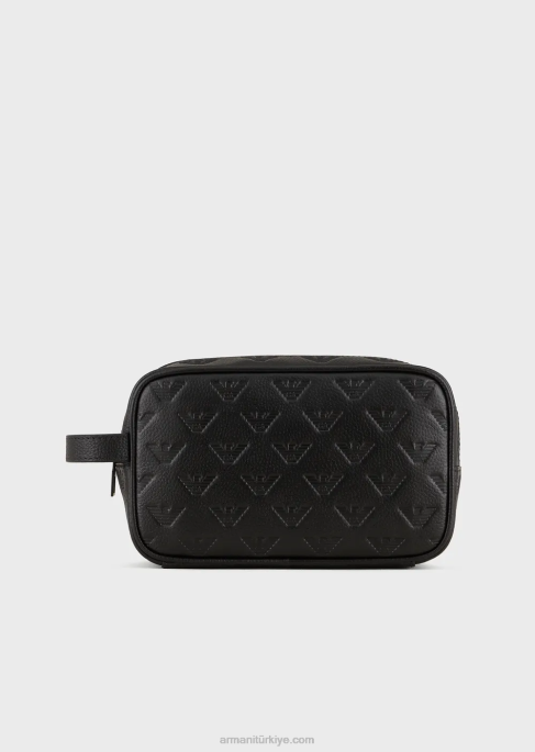 erkekler Armani her tarafı kartal kabartmalı deri el çantası siyah T8HD2213
