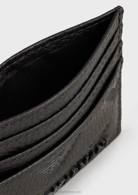 erkekler Armani her tarafı kartal kabartmalı deri kartlık siyah T8HD2215