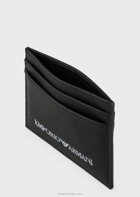 erkekler Armani saffiano baskılı, rejenere deri kartlık siyah T8HD2203