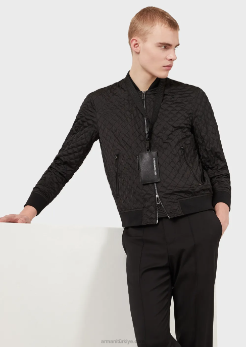 erkekler Armani saffiano baskılı, rejenere deri rozet tutucu siyah T8HD2209