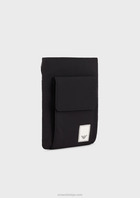 erkekler Armani travel essentials su geçirmez naylon teknoloji çantası koyu siyah T8HD2211