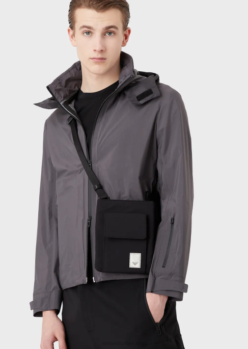 erkekler Armani travel essentials su geçirmez naylon teknoloji çantası koyu siyah T8HD2211