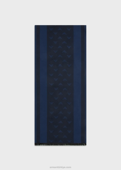 erkekler Armani Boydan boya kartal ve çizgili yün karışımlı atkıT8HD2117