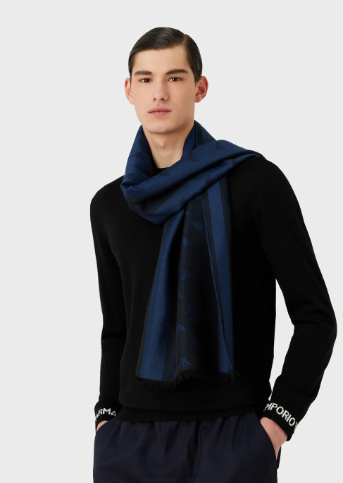 erkekler Armani Boydan boya kartal ve çizgili yün karışımlı atkıT8HD2117