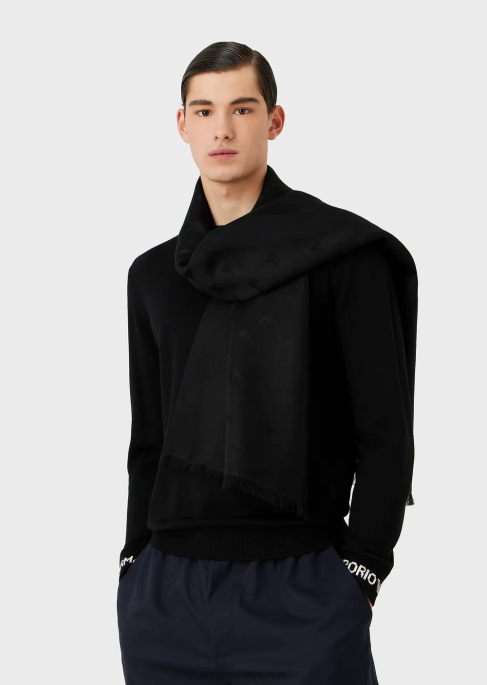 erkekler Armani Boydan boya kartal ve çizgili yün karışımlı atkıT8HD2118