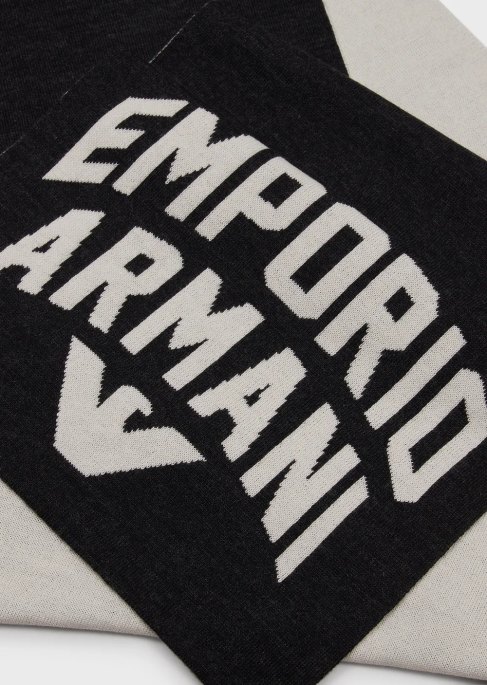 erkekler Armani Kalın logolu yün karışımlı atkı koyu gri T8HD2119