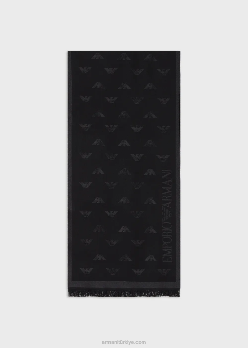 erkekler Armani boydan boya kartal işlemeli yün atkı antrasit T8HD2129