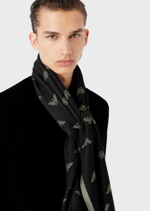 erkekler Armani boydan boya kartal işlemeli yün atkı model T8HD2130