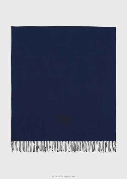 erkekler Armani kartal desenli püsküllü atkı lacivert T8HD2125