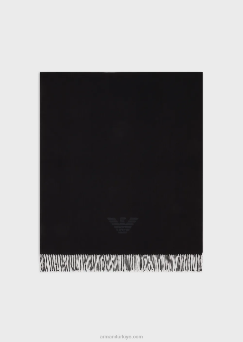 erkekler Armani kartal desenli püsküllü atkı siyah T8HD2127