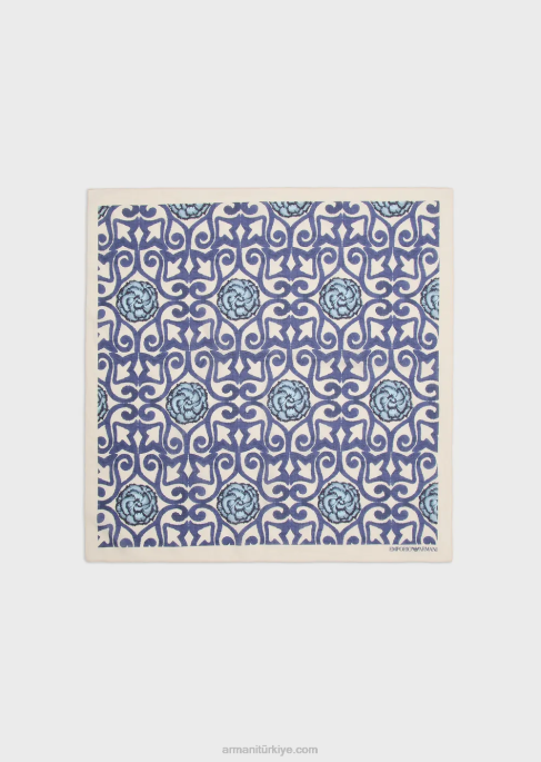erkekler Armani sürdürülebilir koleksiyon desenli organik pamuklu fular lacivert T8HD2131