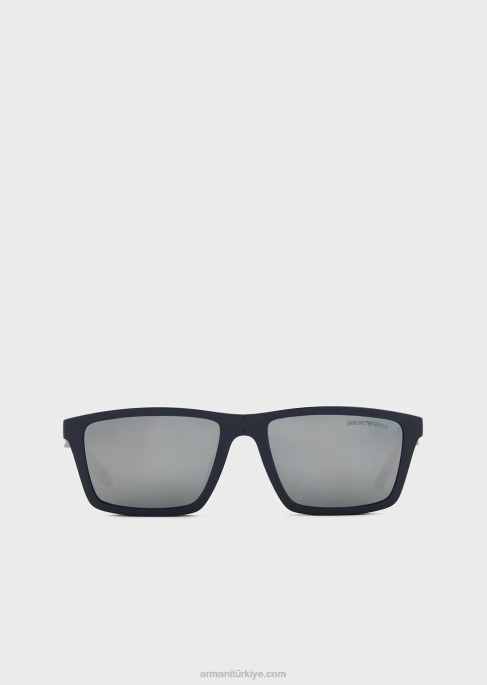 erkekler Armani değiştirilebilir lensli dikdörtgen güneş gözlüğü Donanma T8HD2324