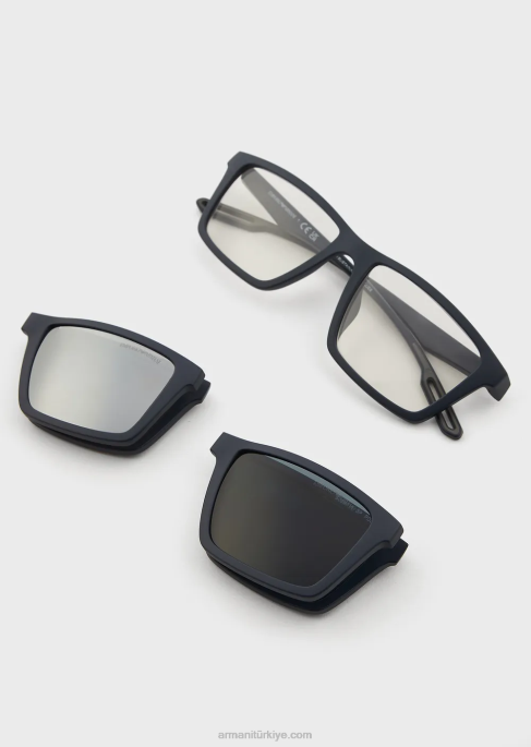 erkekler Armani değiştirilebilir lensli dikdörtgen güneş gözlüğü Donanma T8HD2324