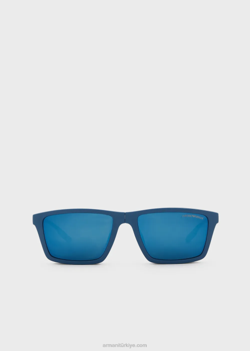 erkekler Armani değiştirilebilir lensli dikdörtgen güneş gözlüğü gri T8HD2355