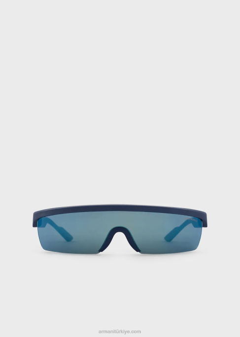erkekler Armani değiştirilebilir lensli dikdörtgen güneş gözlüğü mavi T8HD2349