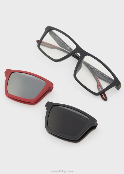 erkekler Armani değiştirilebilir lensli dikdörtgen güneş gözlüğü siyah T8HD2325