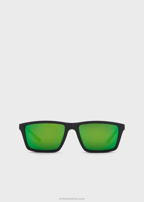 erkekler Armani değiştirilebilir lensli dikdörtgen güneş gözlüğü siyah T8HD2363