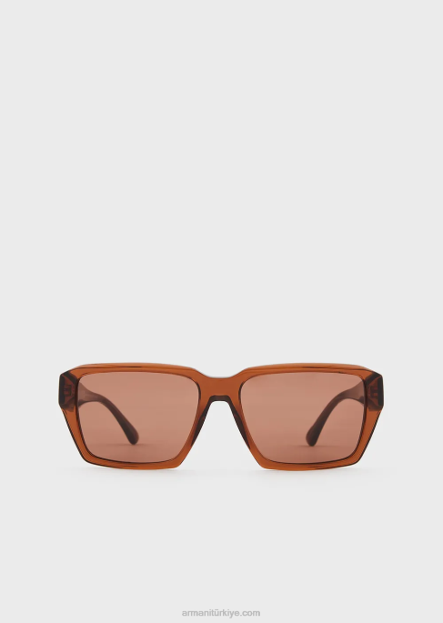 erkekler Armani dikdörtgen güneş gözlüğü kahverengi T8HD2278