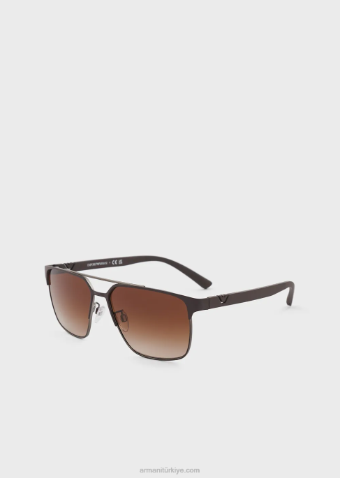erkekler Armani kare güneş gözlüğü kahverengi T8HD2341