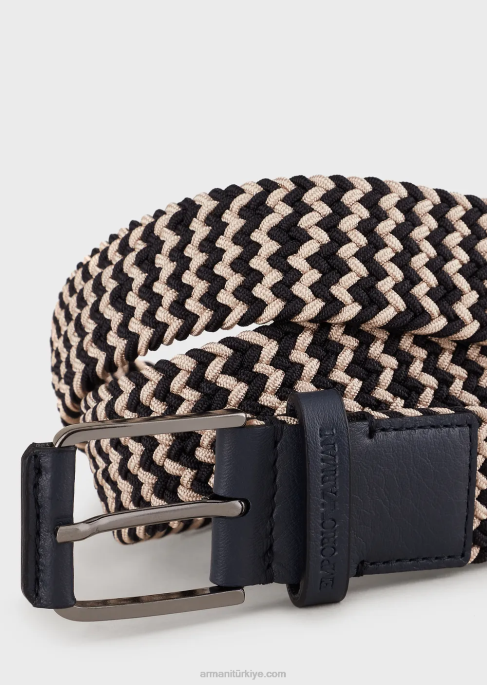 erkekler Armani dokuma kumaş kemer gece yarısı mavisi T8HD2002