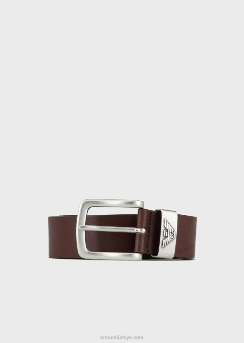 erkekler Armani logo tokalı deri kemer koyu kahverengi T8HD2017