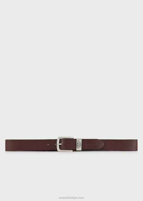 erkekler Armani logo tokalı deri kemer koyu kahverengi T8HD2017