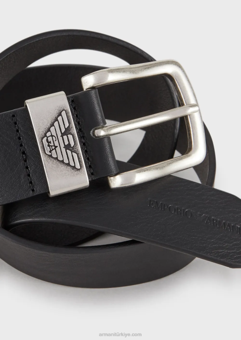 erkekler Armani logo tokalı deri kemer siyah T8HD2016