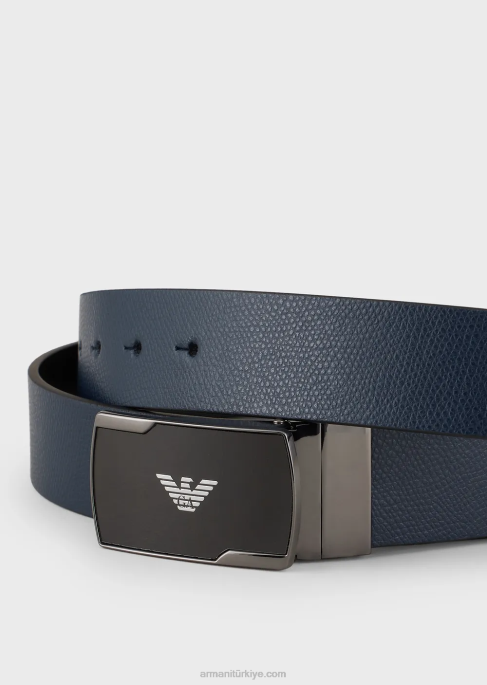 erkekler Armani palmellato-deri çift taraflı kemer mavi T8HD1998