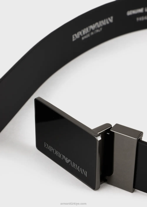 erkekler Armani plakalı çakıllı deri kemer siyah T8HD2012