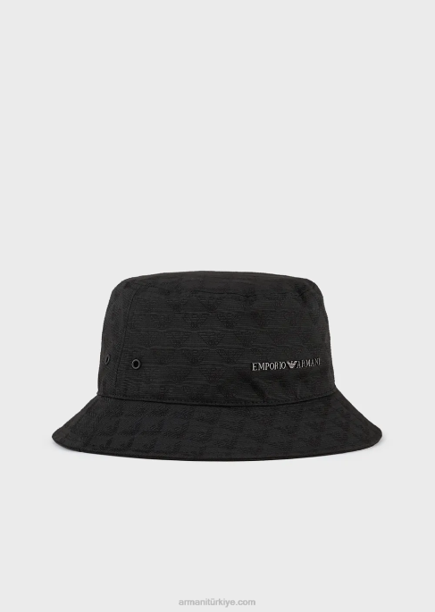 erkekler Armani Askılı, tümüyle kartal jakarlı cloche şapka siyah T8HD2041