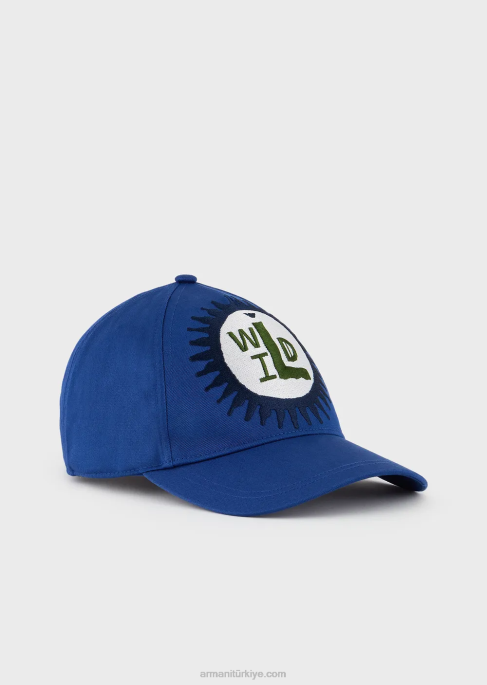 erkekler Armani büyük boy işlemeli sürdürülebilir koleksiyon organik pamuklu beyzbol şapkasıT8HD2059