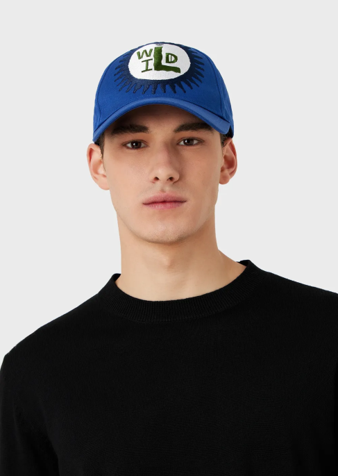 erkekler Armani büyük boy işlemeli sürdürülebilir koleksiyon organik pamuklu beyzbol şapkasıT8HD2059