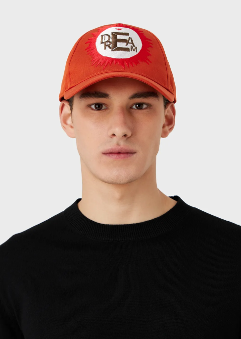 erkekler Armani büyük boy işlemeli sürdürülebilir koleksiyon organik pamuklu beyzbol şapkasıT8HD2061