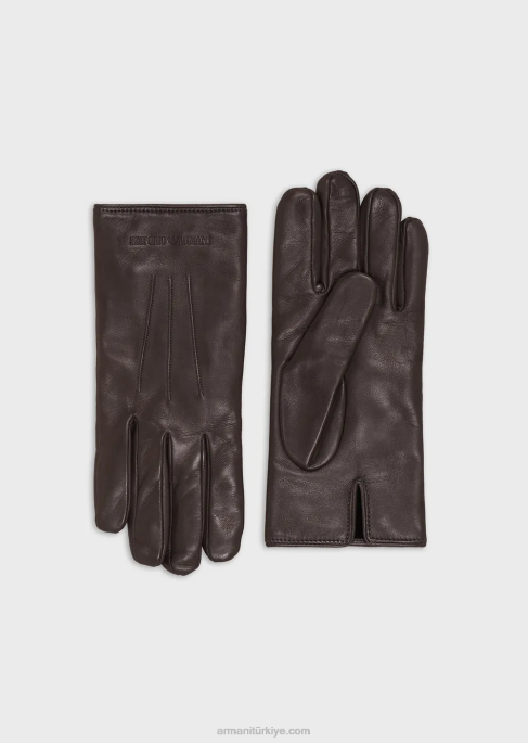 erkekler Armani baget detaylı kuzu derisi napa deri eldiven antrasit T8HD2066